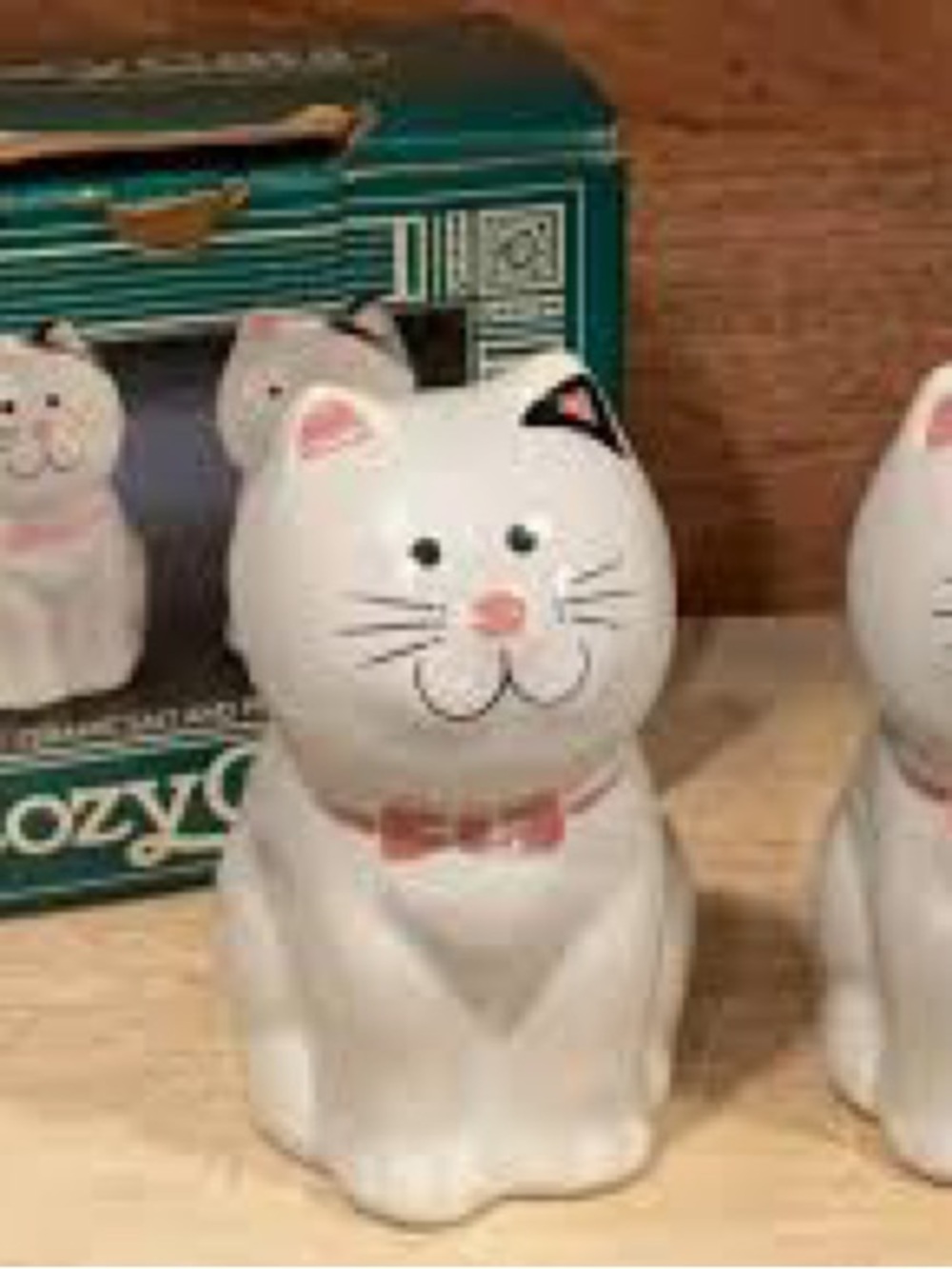 Vintage 1992 Pair of Cozy Cat White Kitten Ceramic Salt & Pepper Set New in Box